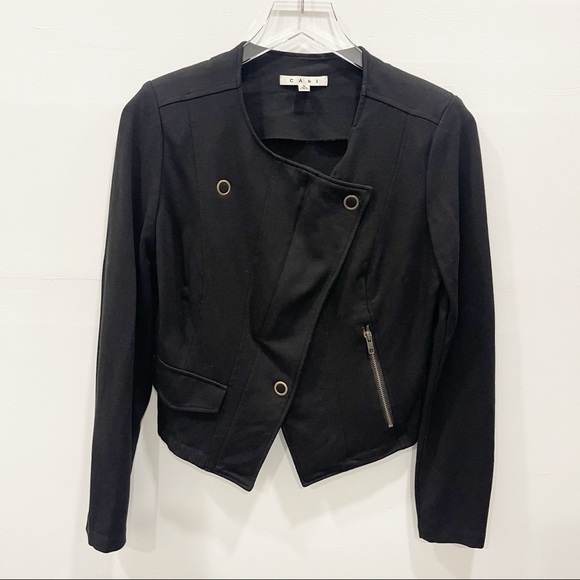 Cabi Ponte Knit Moto Black Jacket Asymmetric Zip Black Small Stretch Style 615 - Picture 1 of 8